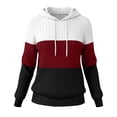 thumbnail image 6 of Asxite Women Fall Winter Tops Round Neck Long Sleeve Solid Spliced Hooded Knit Brushed Ribbed Pullover Shirts, 6 of 7