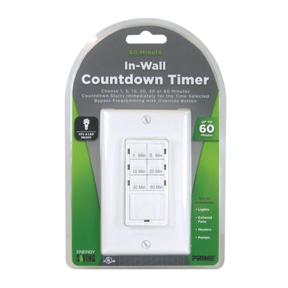 Prime Light Timers 60 Minute Countdown Simple Push Button Digital Light Timer