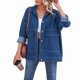 thumbnail image 1 of Chaqueta Vaquera de Mujer, Estilo Boyfriend, Extragrande, con Botones, Larga, Aberturas Laterales Azul Oscuro L, 1 of 10