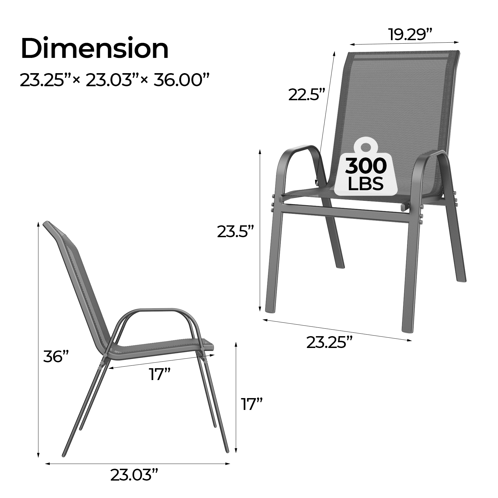 Vitarpatio Outdoor Patio Dining Chairs Set of 4, Stackable Patio Chairs Metal Outdoor Chairs High Back Textilene Armchairs