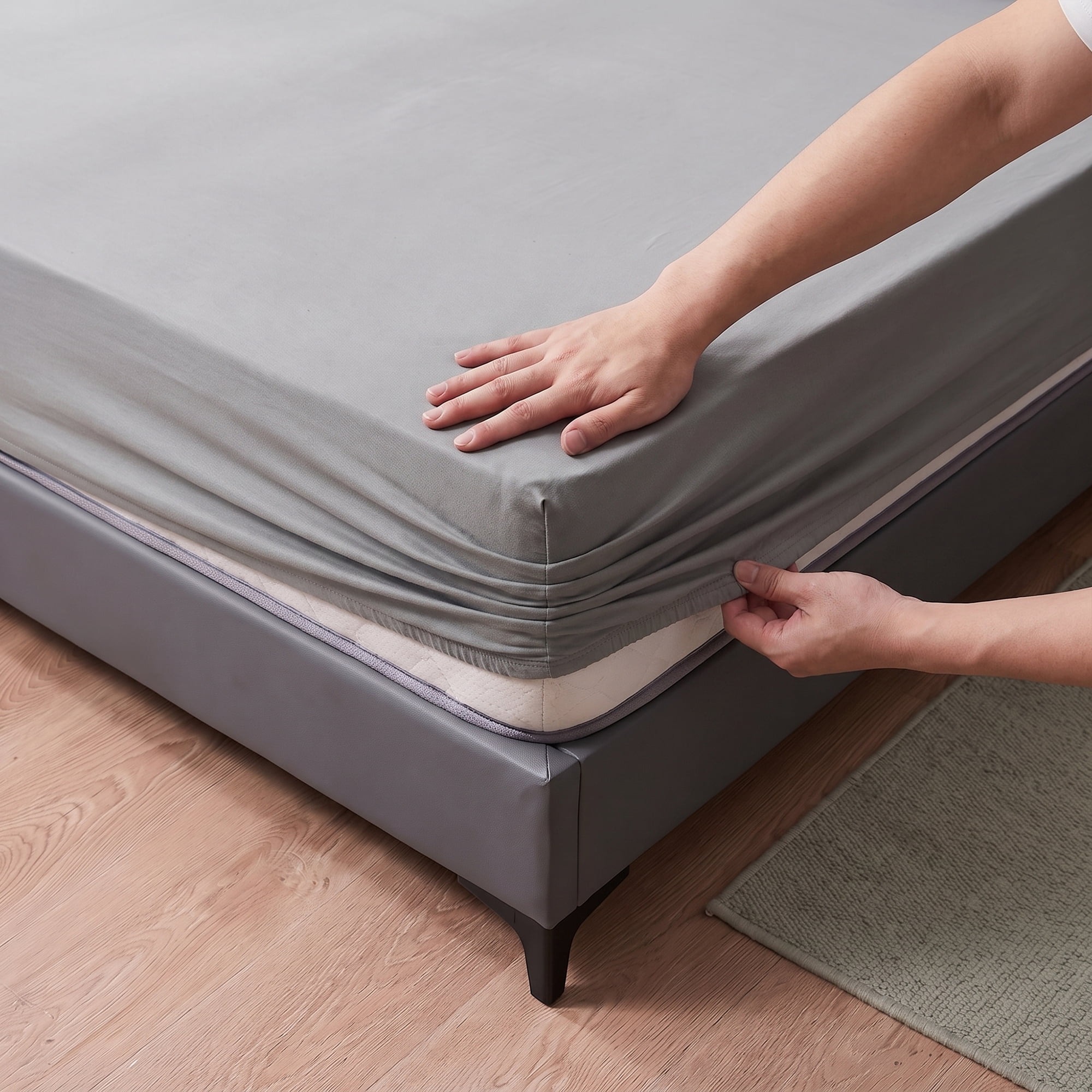Unique Bargains Fitted Polyester Bed Sheets Comfortable Bedding Dark Grey 59.8"x79.9"