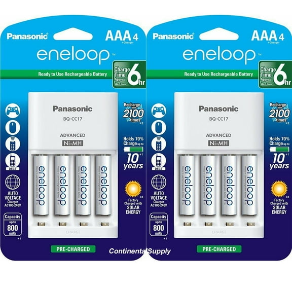2 X Panasonic K-KJ17M3A4BA Advanced Individual Cell Battery Charger Pack with 4 AAA eneloop 2100 Cycle Rechargeable Batteries