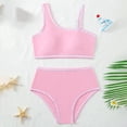 thumbnail image 4 of Wuxian Girls Swimsuit Two Pieces Bikini Set Ruffles One Shoulder Adjustable Strap Tops And High Waist Floral Print Bottoms S Youth Teens Summer Beach Swimwear Sets,11-12 Years, 4 of 7