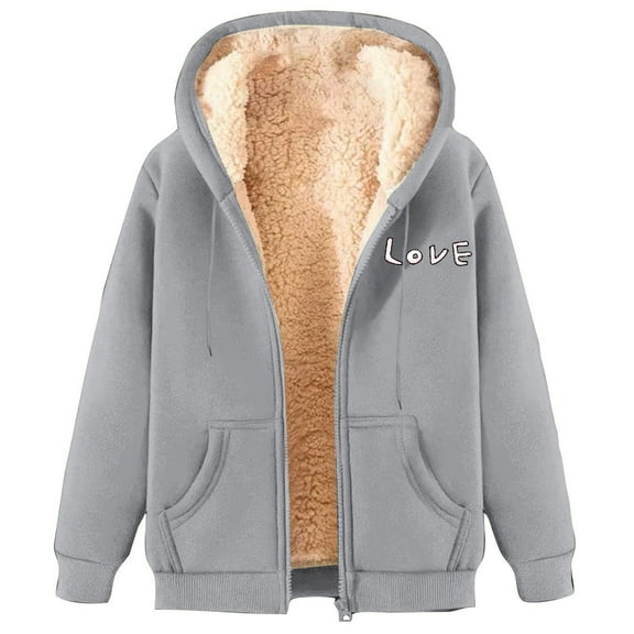 GTEYOIJN Women's Casual Full Zip Up Lined Hoodie Sweatshirt Jacket Coat Fashionable and Casual Fleece Lined Thickened and Warm Hooded Sweatshirt(Xl)