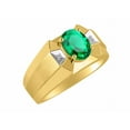 thumbnail image 3 of RYLOS Men's Rings 14K Yellow Gold Rings Classic Designer  9X7MM Oval Gemstone &  Sparkling Diamond Ring Emerald May Birthstone Ring Size 11, 3 of 6