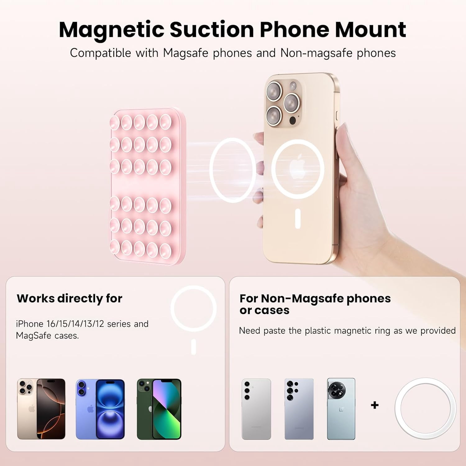 MKEUDQ-Patented Magnetic Sticky Phone Suction Grip Mount for MagSafe Case,Magnet Silicone Portable Stand Holder for iPhone 16/15/14/13/12 Series and Android, Hands-Free Selfies and Videos
