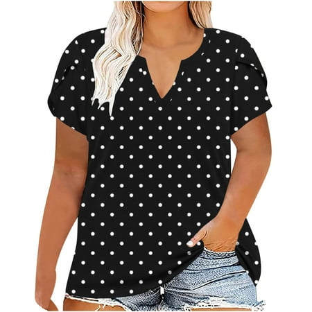 

Yourumao Women Clearance Tops Slim Tunic Plus Size Tops for Womens Summer Fall Split Short Sleeve Crew Deep V Neck Polka Dot Top Bustier Ladies 2023 Clothes Country Concert