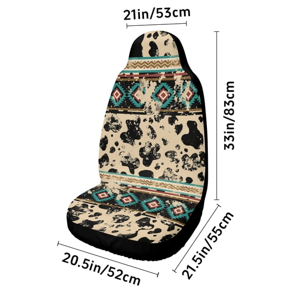 Bulopur 2pcs Aztec Cow Print Car Front Seat Covers, Anti-Slip Universal Fit for Cars SUVs Trucks, Lightweight Machine Washable Seat Protectors, Stylish Vehicle Interior Accessories
