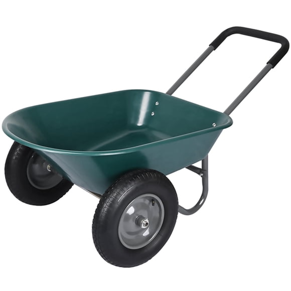 Dual-Wheel Wheelbarrow Dump Cart, Heavy Duty Home Utility Wagon Garden Cart with 15 inches Pneumatic Rubber Tires, 330lbs Capacity