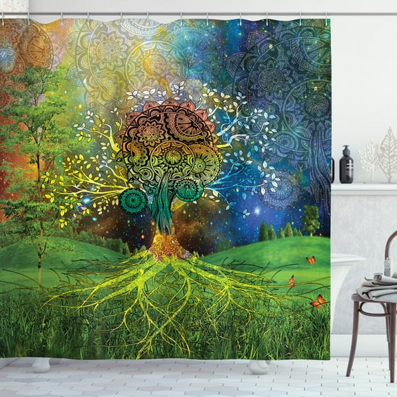 Ambesonne Ethnic Shower Curtain, Mother Earth Theme, 69"Wx70"L, Green Blue