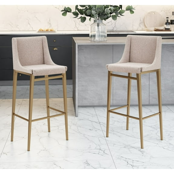 Modrest Mimi Contemporary Beige & Brass Bar Stool (Set of 2)