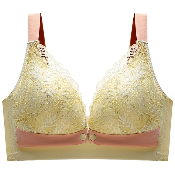 Bigersell Bra Front Snap Closure V-Neck Wire-Free Bra Support Women Long Line Bras Women Nursing Bra Style R-17 Basic Bra Strap Nylon Pullover Bra Feature Everyday Bras Underwear Yellow L