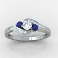 thumbnail image 3 of Dazzlingrock Collection 18K Round Blue Sapphire And White Diamond Swirl Engagement 3 Stone Bridal Ring, White Gold, Size 6.5, 3 of 3