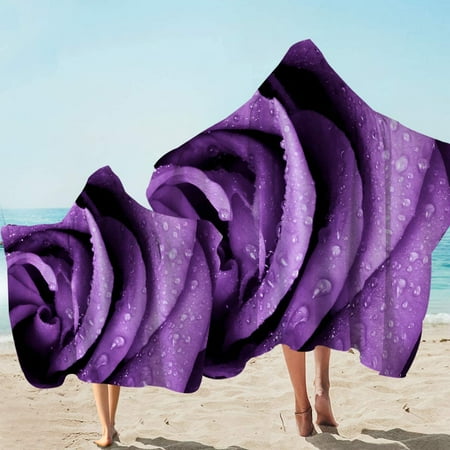 Hooded Beach Towel Purple Violet Rose Flower Petals 3D Pattern Girls