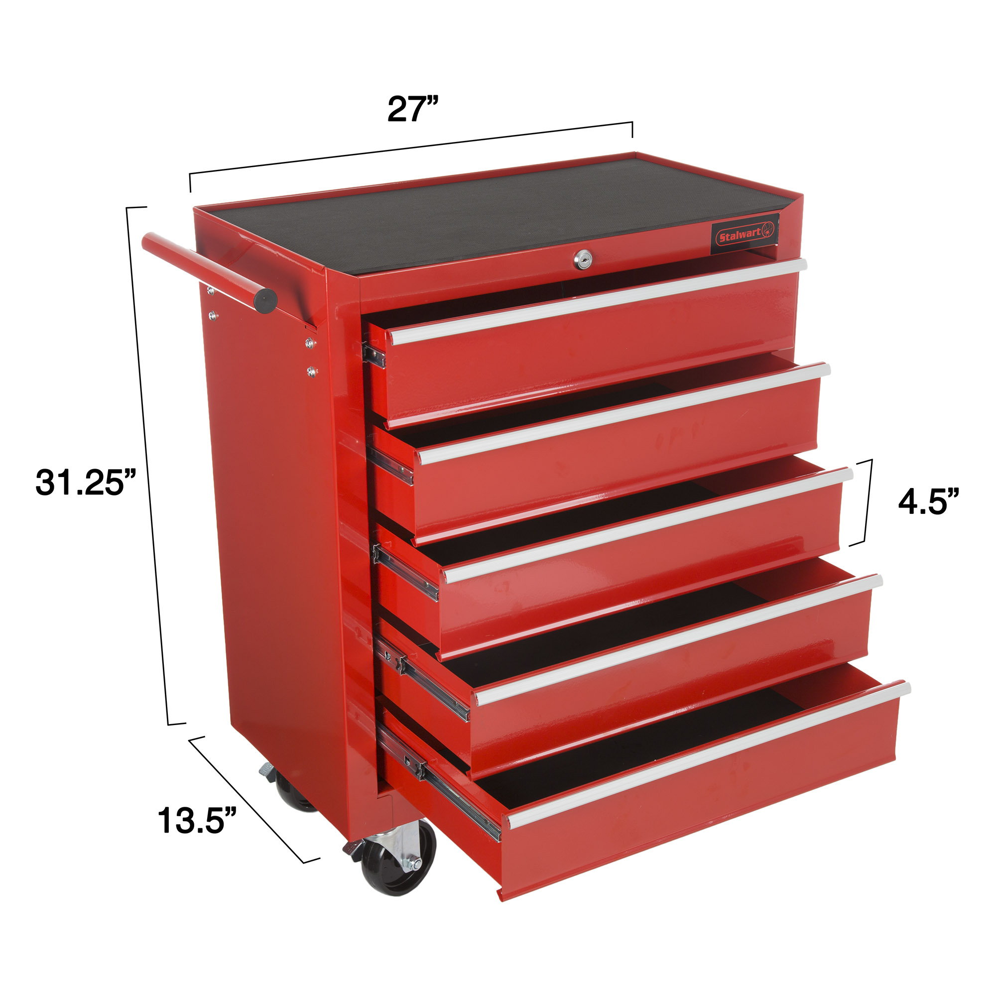 Rolling Tool Box Cabinet, 5 Drawer Portable Storage Chest Tools Organizer With Wheels, Ball Bearing Locking and Sliding Drawers By Stalwart (Red) - image 2 of 4