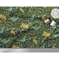 thumbnail image 2 of Soimoi Green Japan Crepe Satin Fabric Dinosaur & Leaves Printed Fabric 1 Yard 42 Inch Wide, 2 of 3