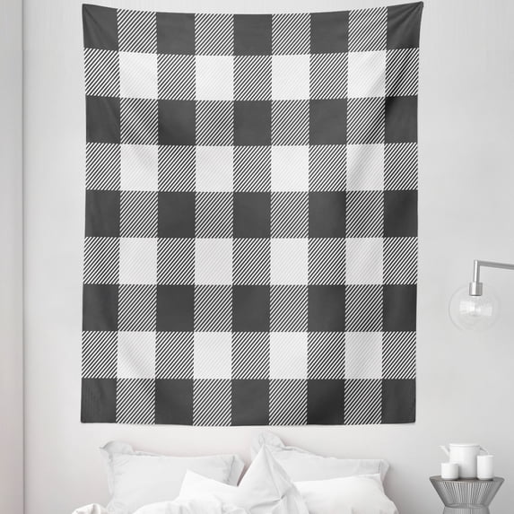 Grey Plaid Tapestry, Traditional Cage Pattern Royal Breeze British Design Illustration, Fabric Wall Hanging Decor for Bedroom Living Room Dorm, 5 Sizes, White Dust and Coconut, by Ambesonne