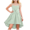 thumbnail image 2 of BRGZLK Girls Summer Dresses Formal Party Wedding Trendy Solid Color Round Neck Sleeveless Bow Belt Tulle Dress Mesh High Low Midi Dress Green 13-14 Years, 2 of 5
