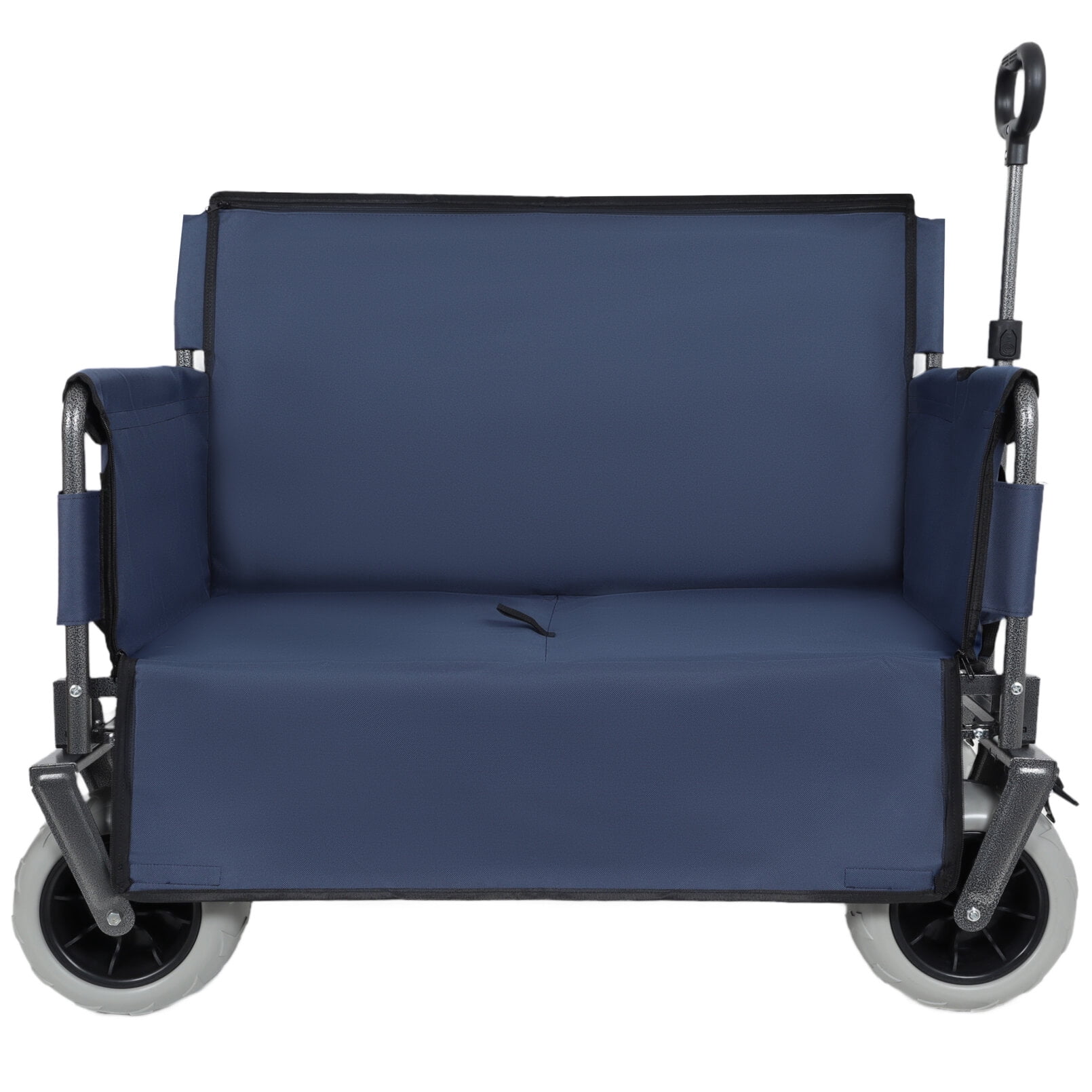 3-in-1 Wagon Carts Foldable with Bench Seat, 500lbs Capacity Wagon with 360° Swivel Beach Tires, Heavy-Duty Utility Wagon for Camping & Beach, Dark Blue