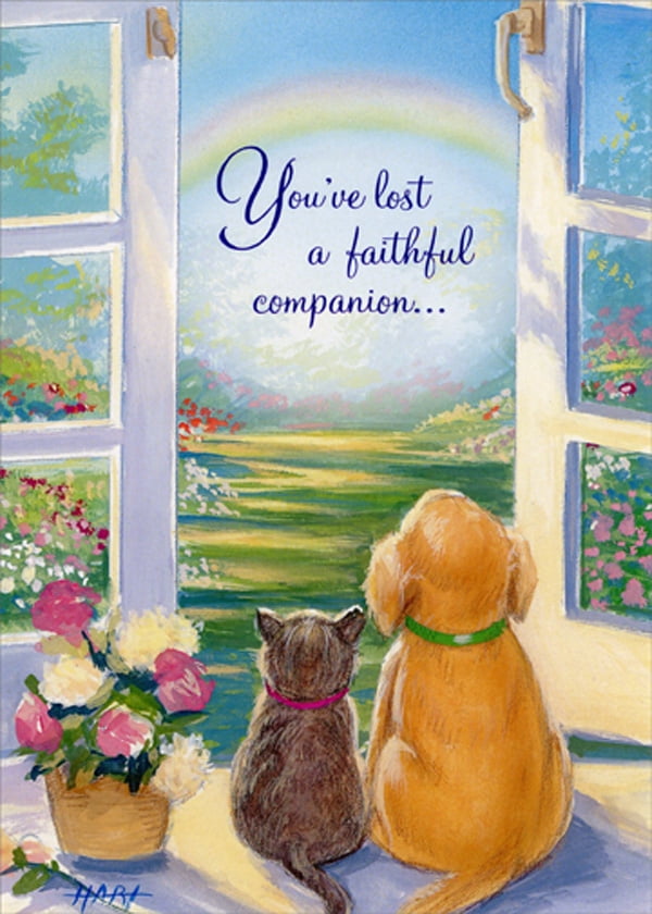 Pet Sympathy Paw Prints Kitten Cat Puppy Dog Meadow Grass Sky Greeting Card  NEW 