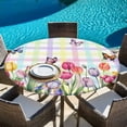 thumbnail image 6 of Tulips Spring Floral Round Tablecloth, Fitted Table Cover with Elastic for 55"-60" Round Tables, Flowers Butterfly Plaid Pastoral Table Cloth Outdoor Indoor Dinning Party Waterproof Tablecloths, 6 of 7