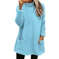 thumbnail image 2 of DPTALR George Women's Winter Solid Color High Collar Long Sleeve Top with Pocket,Blue,Size XXL, 2 of 5