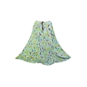 Mogul Women's Bohemian Skirt Elastic Waist Green Printed Summer Long Maxi Skirts