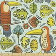 thumbnail image 1 of Tropical Sofa Upholstery Fabric by the Yard, Cartoon Drawn Exotic Toucans Birds Monstera Leaves Flowers Illustration, Decorative Fabric for DIY and Home Accents, Mint Green Multicolor by Ambesonne, 1 of 5