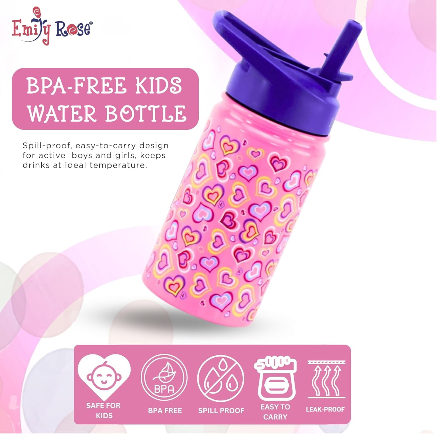 Emily Rose Playful Hearts Girls Lunch Box and Water Bottle Set