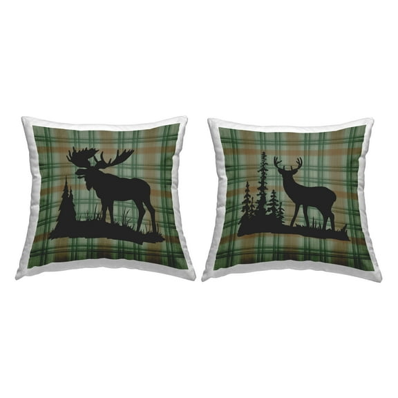 Stupell Industries Plaid Woodland Animals Decorative Printed Throw Pillow Design by Jacki Frerichs (Set of 2)
