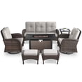 thumbnail image 5 of POCASSY 7 Piece Outdoor Patio Furniture Set, Patio Furniture Set with Fire Pit Table Rattan Wicker Patio Furniture Set, Brown Wicker & Beige Cushion, 5 of 28