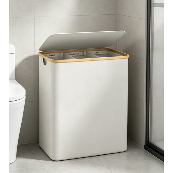 Extra Large 3-Section Dirty Clothes Laundry Basket with Lid, Hampers with Removable Bags for Bedroom and Laundry Room, Beige