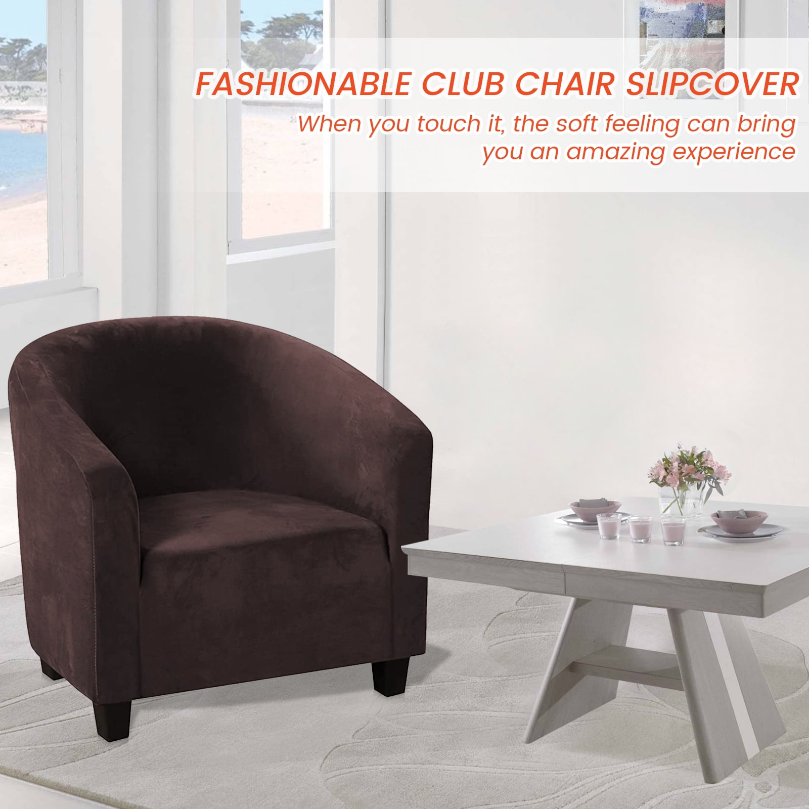 CJC Stretch Velvet Sofa Cover Club Chair Slipcover Plush Chair Covers, Spandex Elastic Armchair Couch Cover Sofa Furniture Protector for Bar Counter Living Room Internet Cafes Hotel