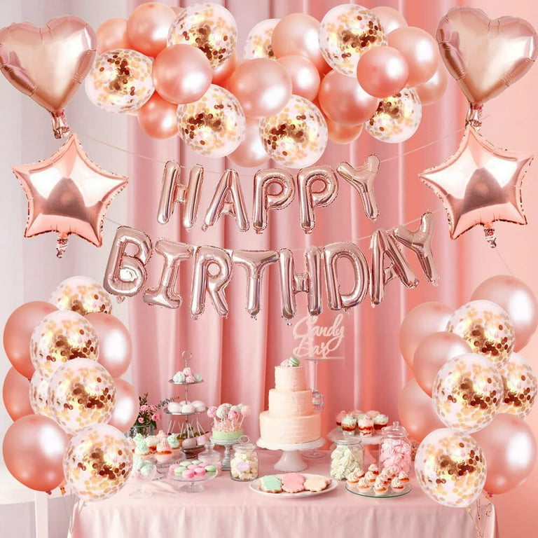 Rose Gold Birthday Decoration Kit-42Pcs Happy Birthday Photo Banner with  Black Rose Gold Metallic Ballons Led Light for Baby Girls, Boys, Women,  Wife Theme Celebration Items - Party Propz: Online Party Supply