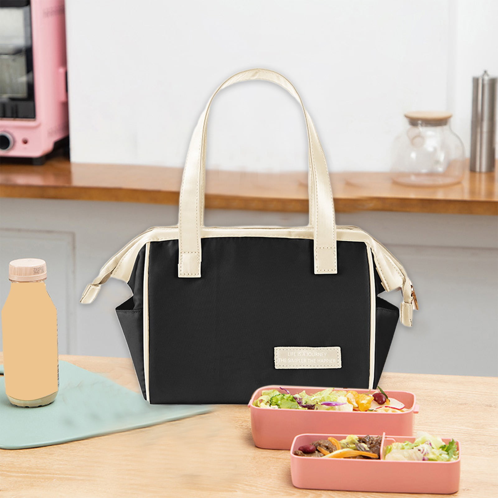 SCNOR Lunch Bag for Women and Men,Insulated Lunch Tote,Stitch Bento Bags,Black