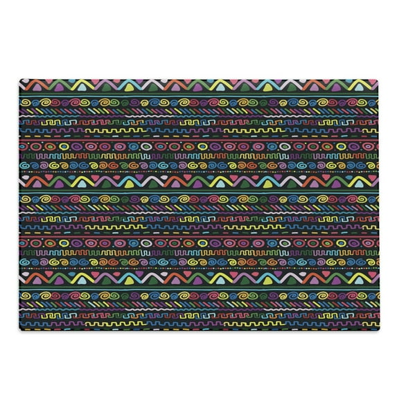 Colorful Cutting Board, Hand Drawn Illustration in Style Geometrical Borders Art Design, Decorative Tempered Glass Cutting and Serving Board, Large Size, Multicolor, by Ambesonne