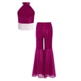 thumbnail image 4 of SiiRoh Kids Girls 70s Disco Jazz Dance Outfits Shiny Sequin Halter Crop Top with Flare Pants Stage Performance Hot Pink 12, 4 of 7
