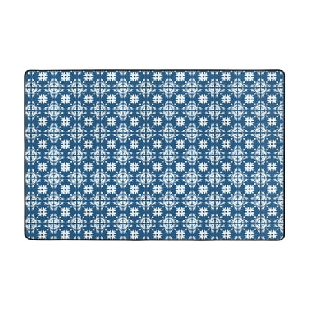 Blue Floral Abstract Entryway Rug  Non-slip Absorbent Door Mat for Bathroom Kitchen Living Room Entrance  36 x24