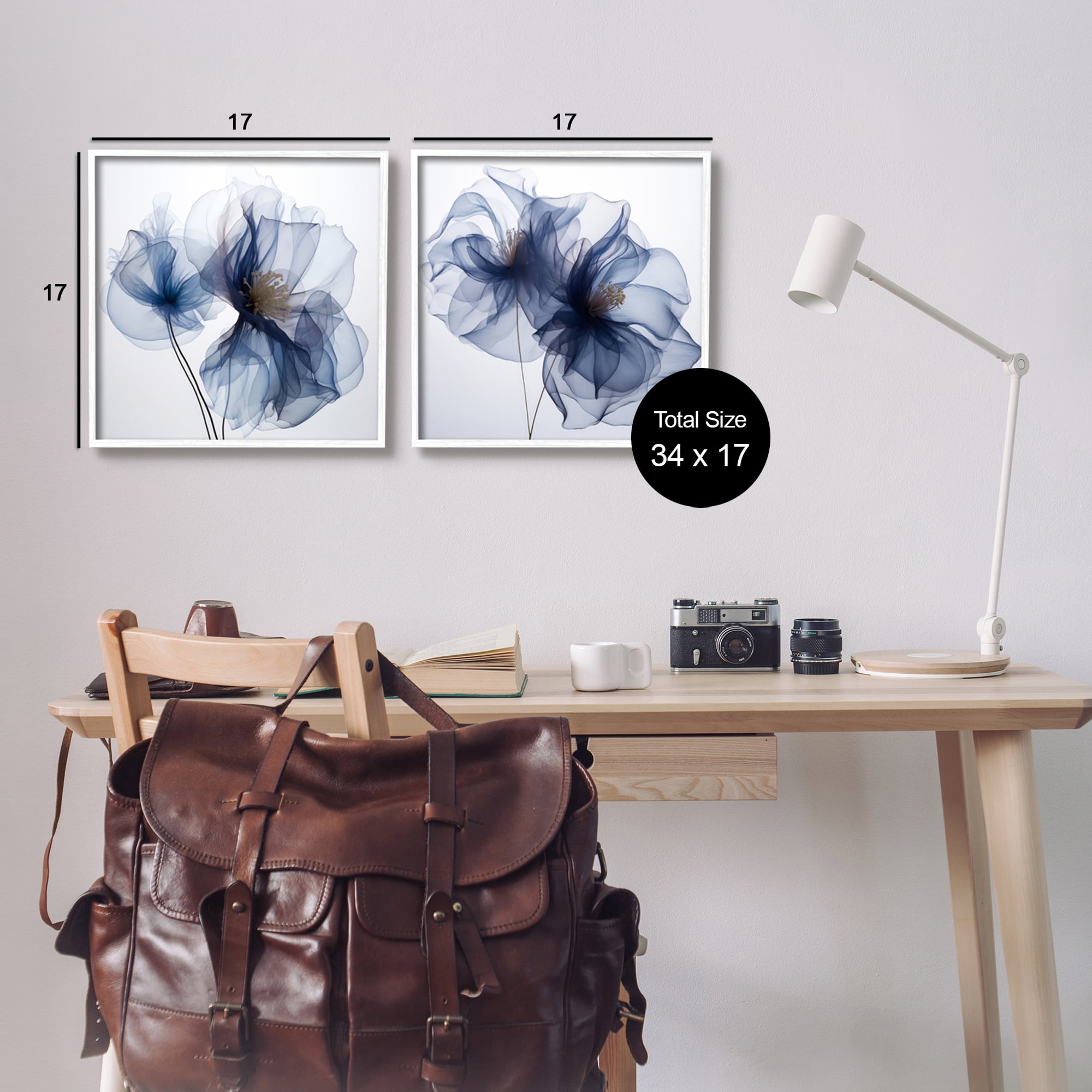 Stupell Industries Blue Modern Flowers Botanical & Floral Photography White Framed Art Print Wall Art, 17 x 17