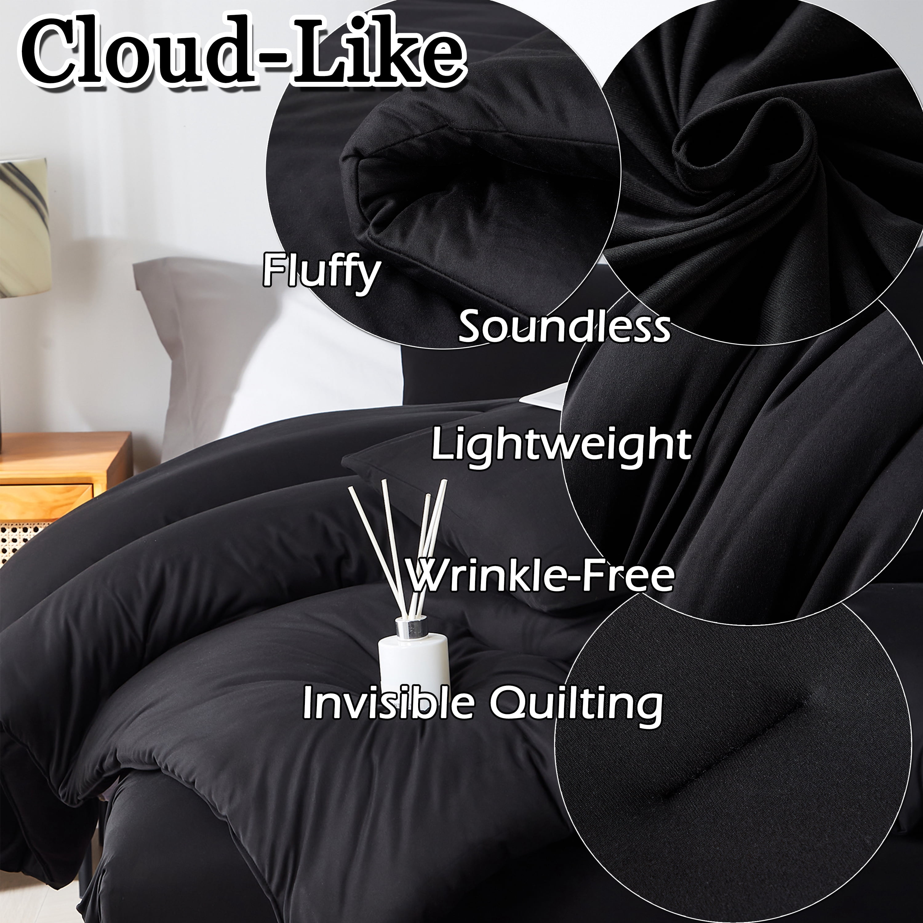 MorroMorn Twin Comforter Set, 4 Pieces Soft Bedding Sets for All Seasons, Bed in a Bag with 1 Down Alternative Duvet Insert 68×90 Inches, 2 Pillowcases and 1 Fitted Sheet (Twin/Twin XL Size, Black)