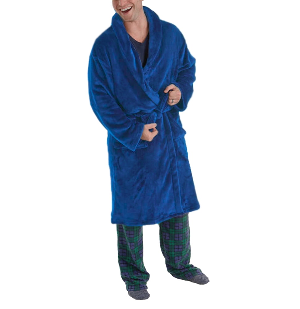 Isotoner Men's Plush Robe, One Size, Blue