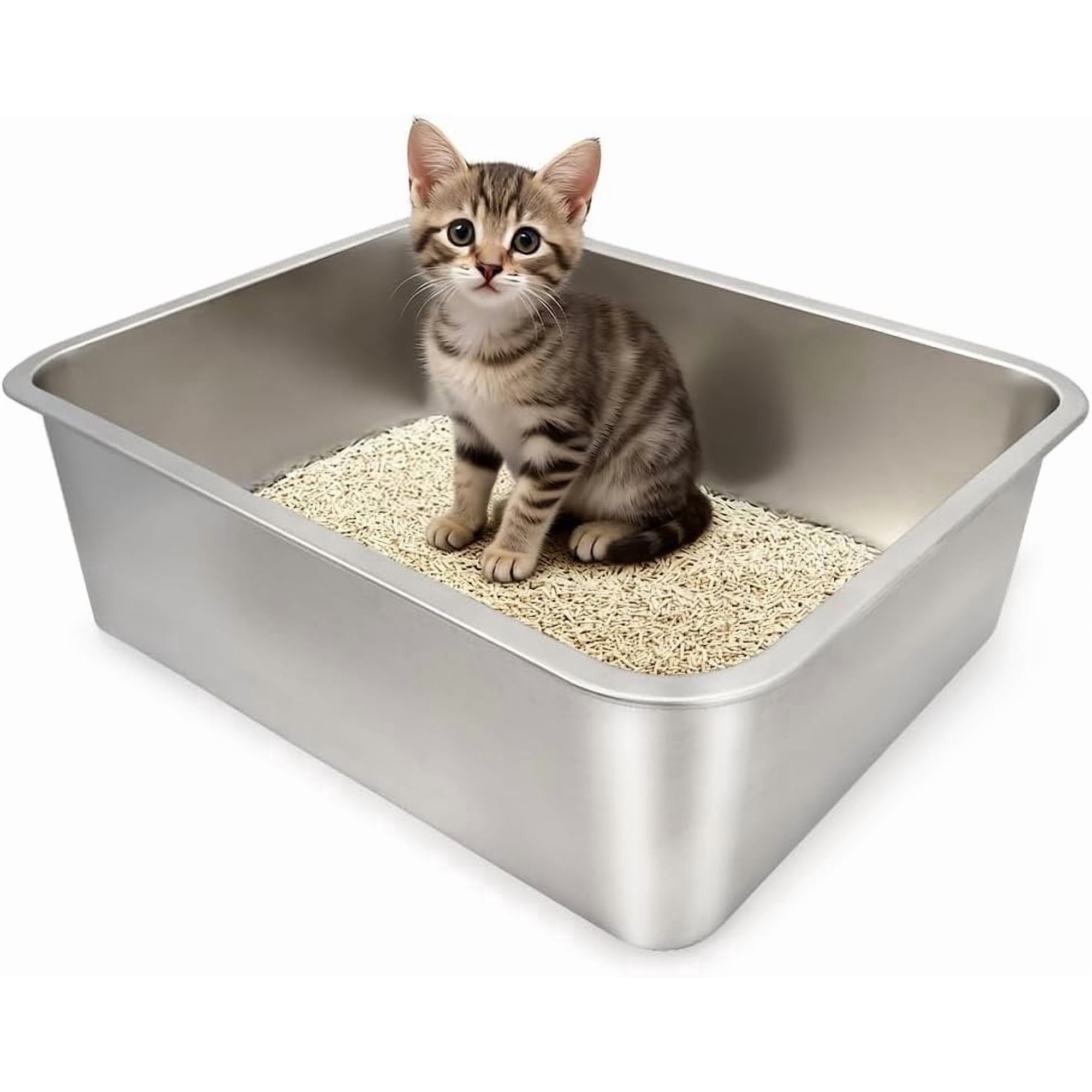 Stainless Steel Litter Box, (17.7" x 13.7" x 4") Metal Litter Box for Kitty and Rabbits, No Odor Left & Non Stick Surface, Rust & Stain Resistant, Easy to Clean