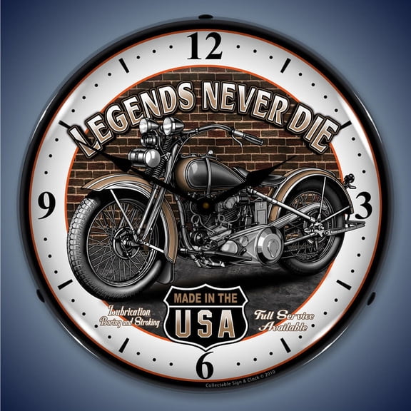 Legends Never Die Motorcycle Wall Clock, Lighted