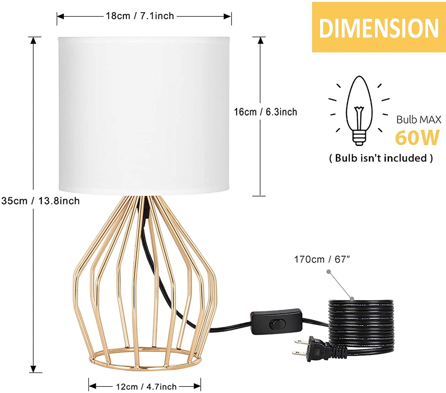 Oumilen Gold Table Lamps Hollowed Out Base with Linen Shade
