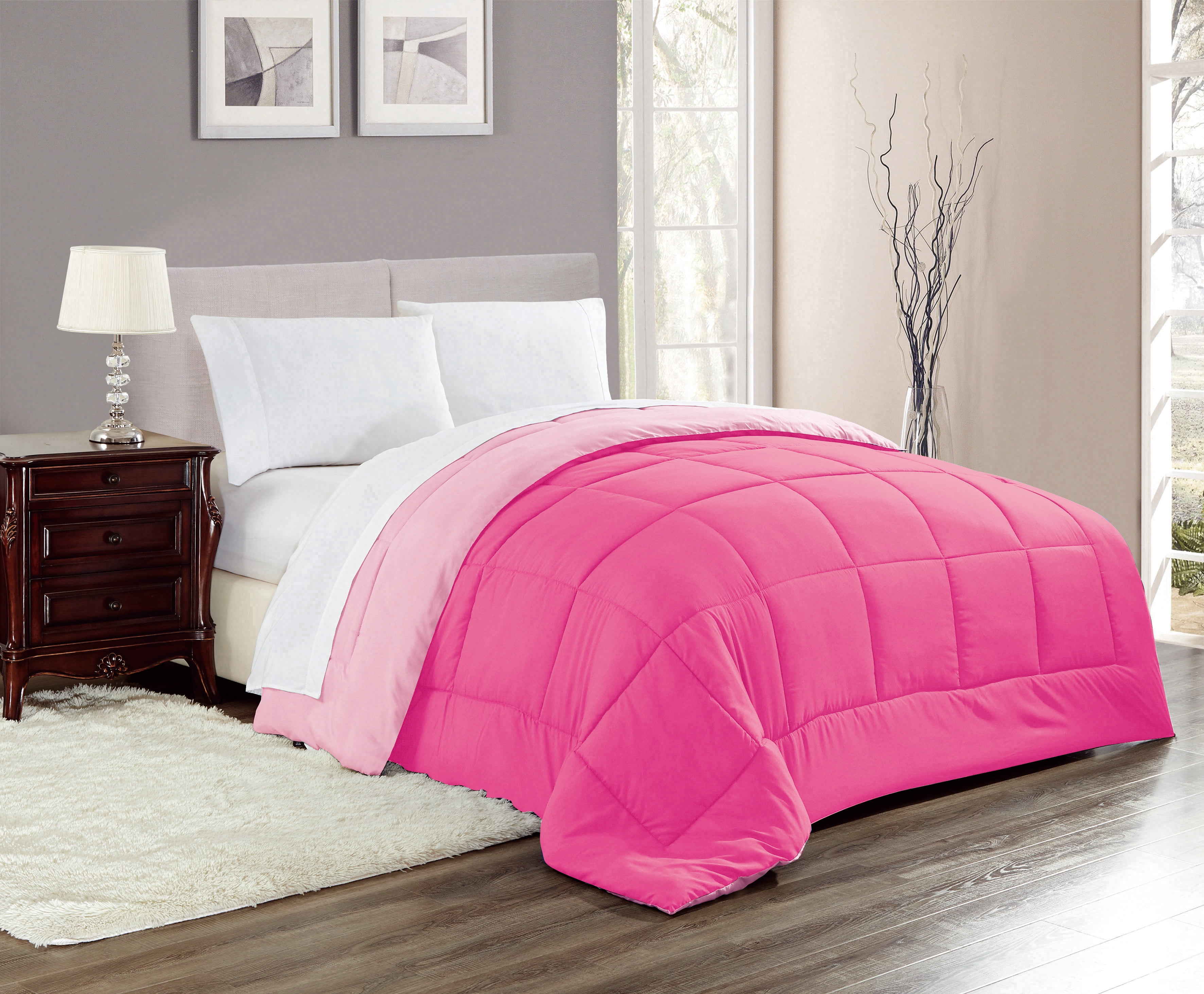 Chelsea Reversible Down Alternative Comforter in Hot Pink/Pink, Full