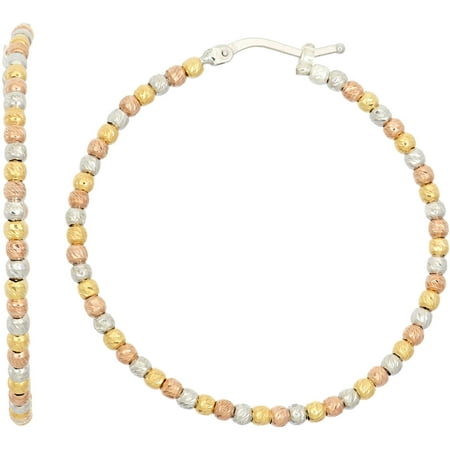 Giuliano Mameli 14kt Gold, Rose Gold- and Rhodium-Plated Sterling Silver 40mm DC Beaded Hoop Earrings