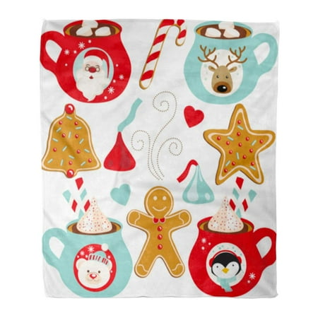 Christmas Light Blanket SIDONKU Flannel Throw Blanket Red Gingerbread Hot Chocolate Christmas Green Cocoa Candy Bear Soft for Bed Sofa and Couch 50x60 Inches ()