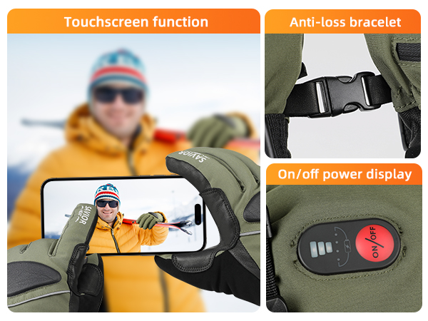 SAVIOR HEAT Heated Ski Gloves - 7.4V 3000mAh Battery, 10H Warmth, Waterproof, Goatskin Palm, for Winter Outdoor Skiing & Snowboarding