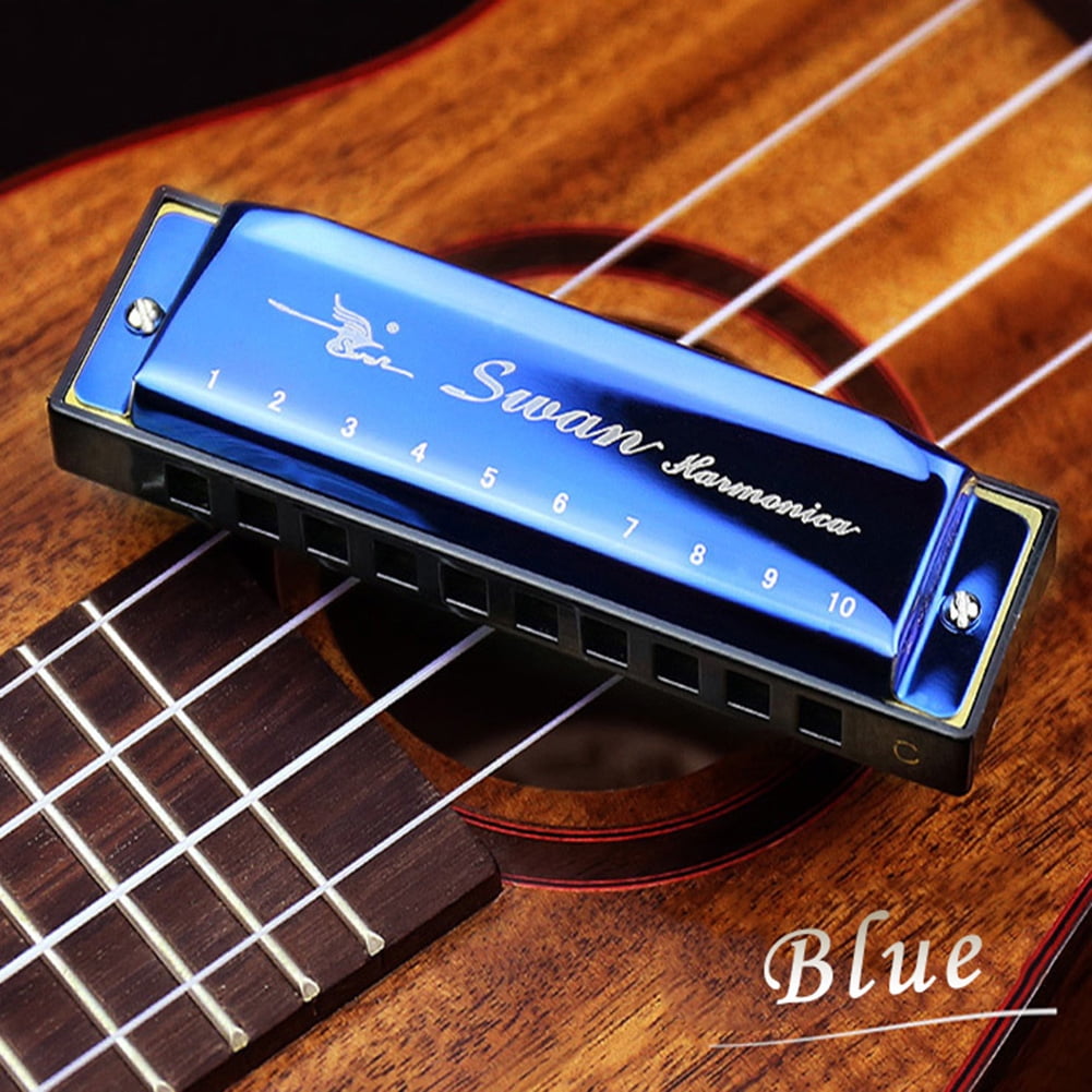Swan Harmonica 10 Hole Key Of C Diatonic Blues Harp Red/Black/Blue