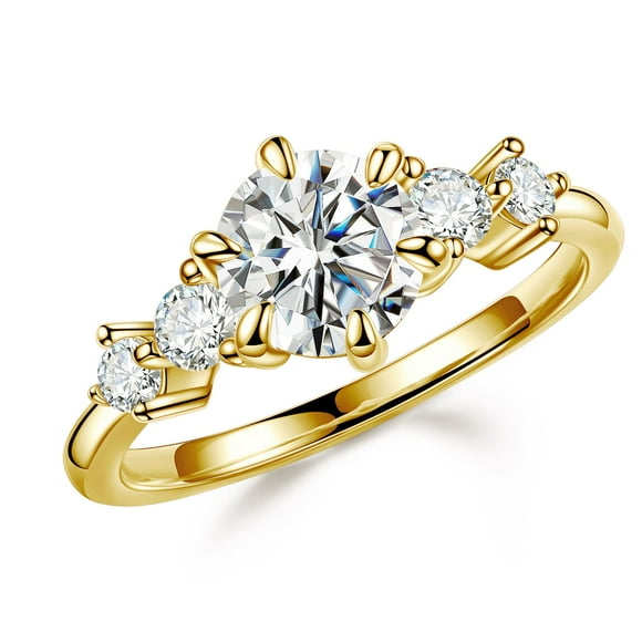 Anillo de aniversario MOOSEA de 5 piedras con moissanita de 1,2 quilates en oro de 14 quilates